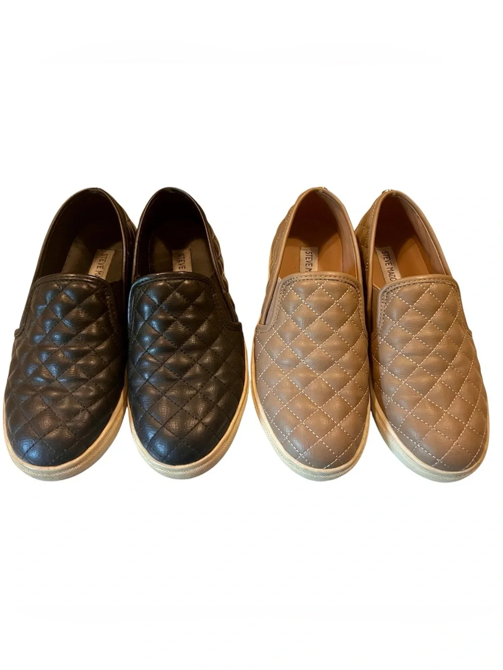 Bundle of (2) Steve Madden Quilted Slip-on Sneakers - Size 6.5, Black and Taupe